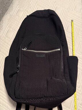 Vera Bradley Black Quilted Backpack Floral Lining Multi Pocket Travel Bag
